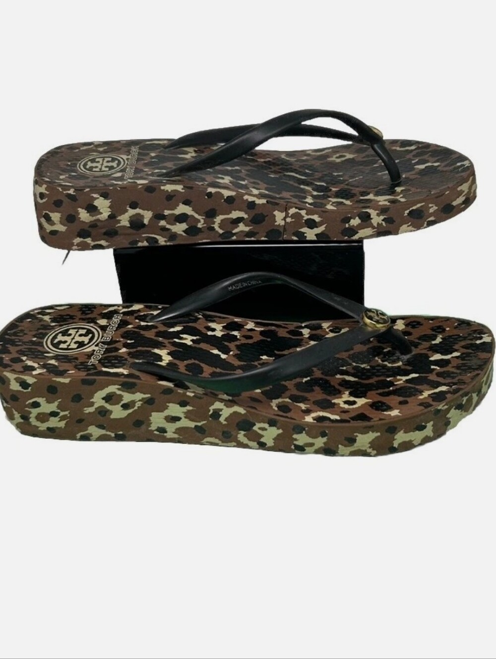 Tory Burch Leopard Print Platform Flip Flop Sandals - Brown
